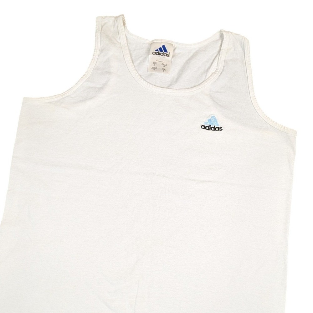 Adidas Vintage Tank Top Womens Large White Embroidered Logo Made in USA 90s Y2K